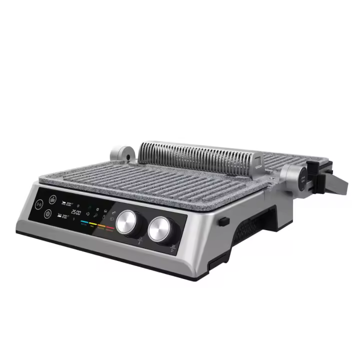 Parrilla Eléctrica Rockn'Grill Bistro 2400W - Sin Humo - Ajuste de Tiempo y Temperatura - Placas Extraíbles de RockStone - Apertura 180º Cecotec - 1
