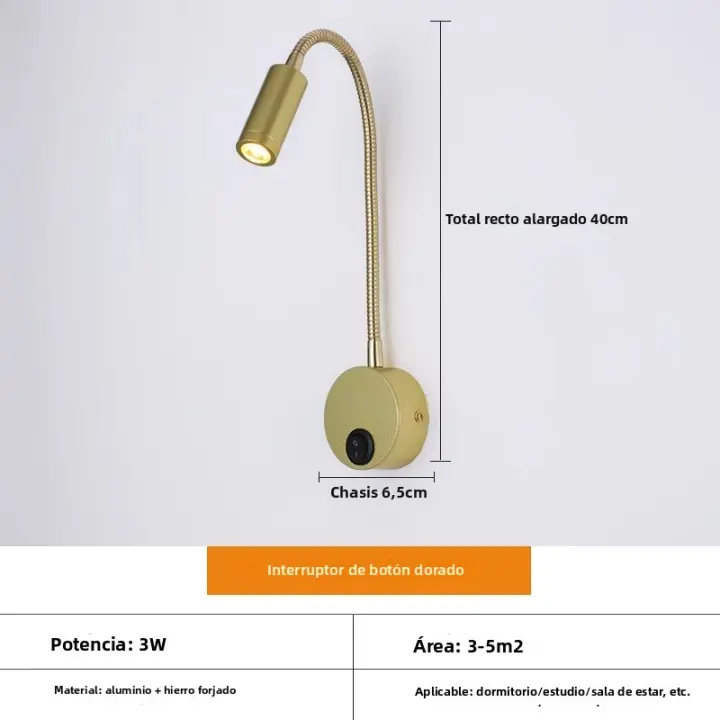 Lámpara De Pared LED 3W Con Cuello De Ganso Flexible Ajustable Con Interruptor Para Lectura Estudio Dormitorio 85-265V - 1