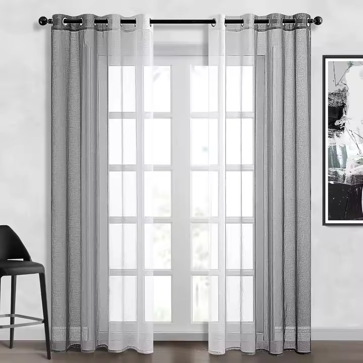 Juego de 2 cortinas para salón, modernas cortinas semitransparentes con degradado para cocina. Cortinas de lino gris para decorar dormitorios y habitaciones infantiles, 140 x 244 cm. - 1