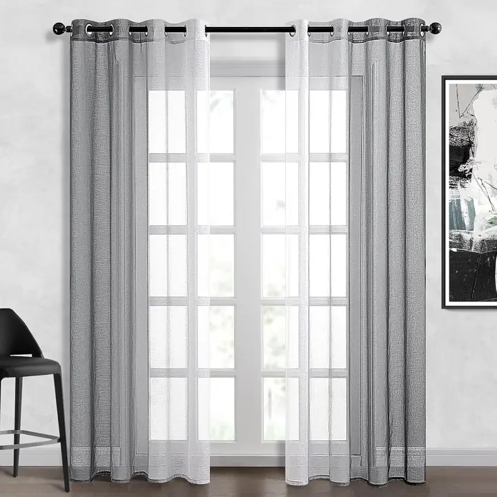 Juego de 2 cortinas para salón, modernas cortinas semitransparentes con degradado para cocina. Cortinas de lino gris para decorar dormitorios y habitaciones infantiles, 140 x 244 cm. - 1