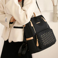 Mochila escolar para estudiantes con forma de diamante de gran capacidad, moderna, sencilla, informal y versátil, mochila para mujer con incrustaciones de remaches. - details 10