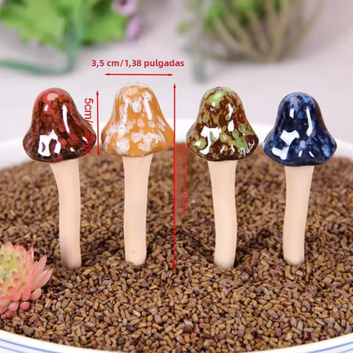 Juego De 4 Decoraciones De Jardín Coloridas En Cerámica Sombreros De Hongo Realistas No Desvanecientes Escultura De Toadstool - 1