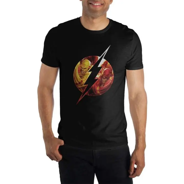 DC Comics Flash Family Logo Specialty Soft Hand Print Men's Black Tee T-Shirt Shirt - 1