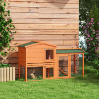 PawHut Conejera de Madera 150x45x85 cm Jaula para Conejos Grande con Techo Asfáltico Bandeja Extraíble y Escalera para Exterior Natural - details 1