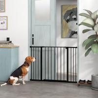 PawHut Barrera de Seguridad Extensible para Puertas y Escaleras para Perros y Bebé, Barrera para Mascotas, Ajuste a Presión, Apertura con Una Sola Mano, 2 Extensiones 15/10 cm, 76-107x76 cm, Negro - details 1
