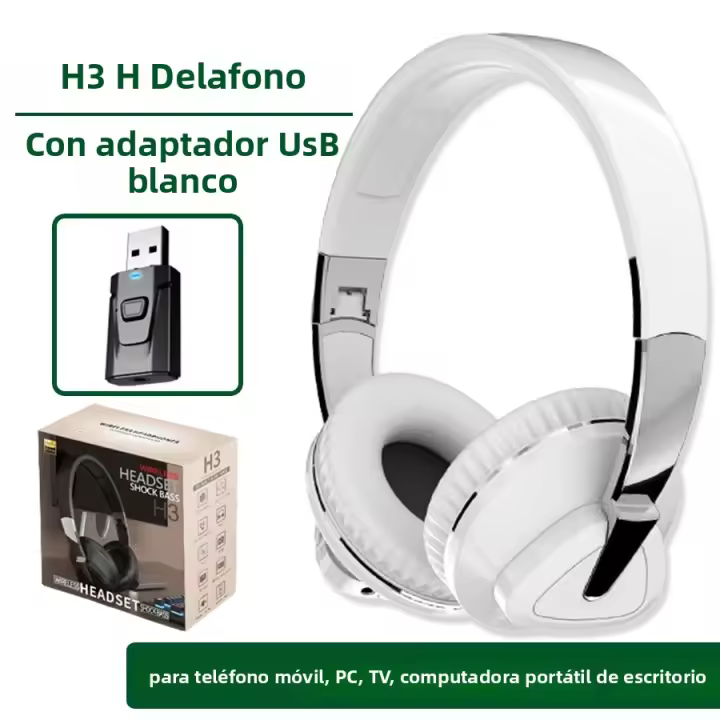 Auriculares Bluetooth H7 Para TV Con Micrófono Y Adaptador USB Cancelación De Ruido Estéreo Plegable Bass Para Earphone - 1