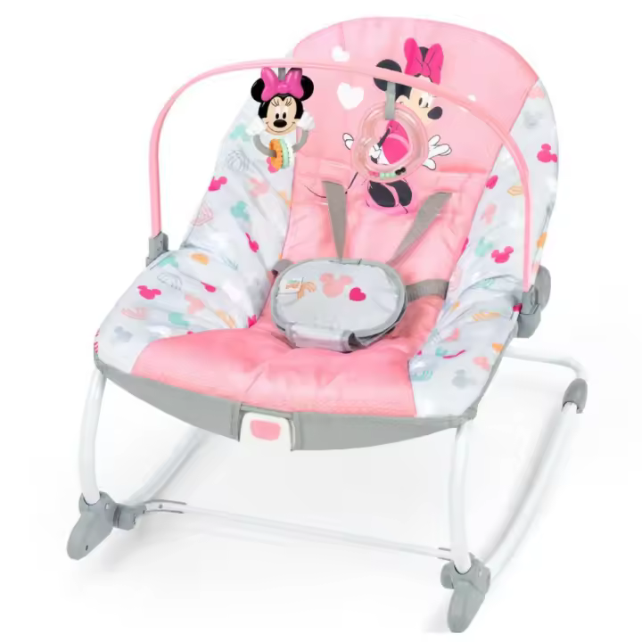 Hamaca Bright Starts mecedora Minnie Mouse Forever Besties, Silla con vibracion Minnie  Rosa,Columpio bebés 0 a 30 meses, hasta 18 kg - 1