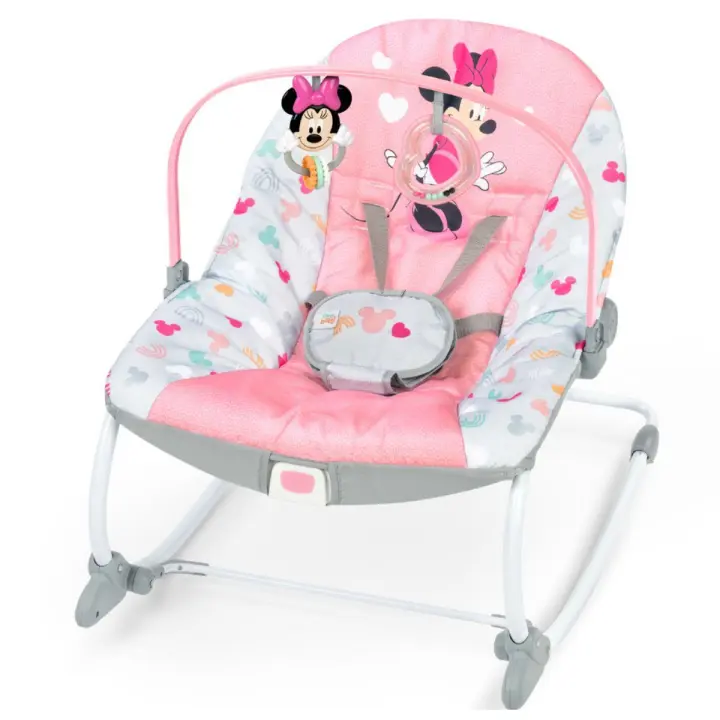 Hamaca Bright Starts mecedora Minnie Mouse Forever Besties, Silla con vibracion Minnie  Rosa,Columpio bebés 0 a 30 meses, hasta 18 kg - 1
