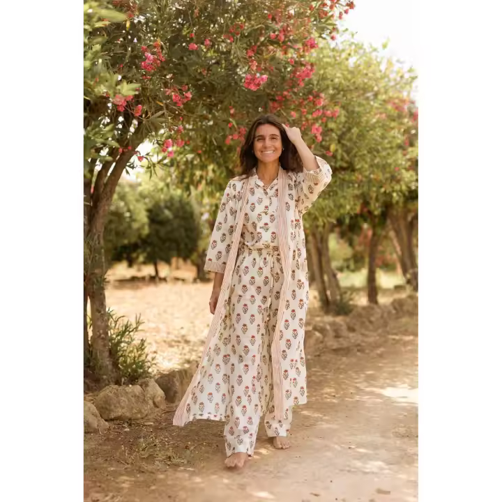 KIMONO ALGODÓN FLORECITAS TABACO - 1