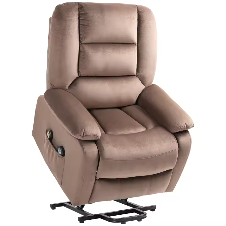 HOMCOM Sillón de TV con ayuda para levantarse Sillón de relax eléctrico con función reclinable, función de calor y masaje, Sillón de TV con sistema de muelles ensacados, mando a distancia y bolsillo lateral, marrón - 1