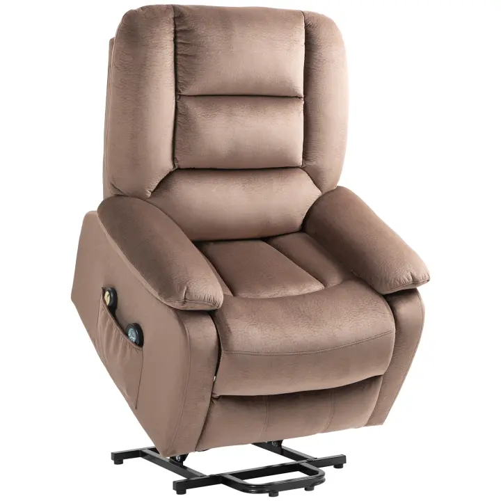 HOMCOM Sillón de TV con ayuda para levantarse Sillón de relax eléctrico con función reclinable, función de calor y masaje, Sillón de TV con sistema de muelles ensacados, mando a distancia y bolsillo lateral, marrón - 1