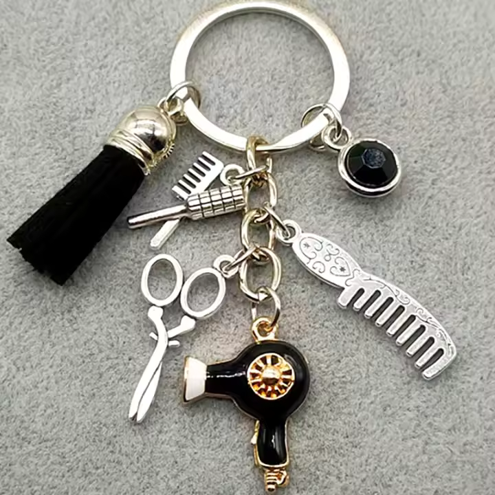 Llavero De Trenzado Con Trenzado Moda Regalo Encanto Joyería Retro Mini Peinado Cepillo Secador De Pelo Llavero DIY Manual - 1