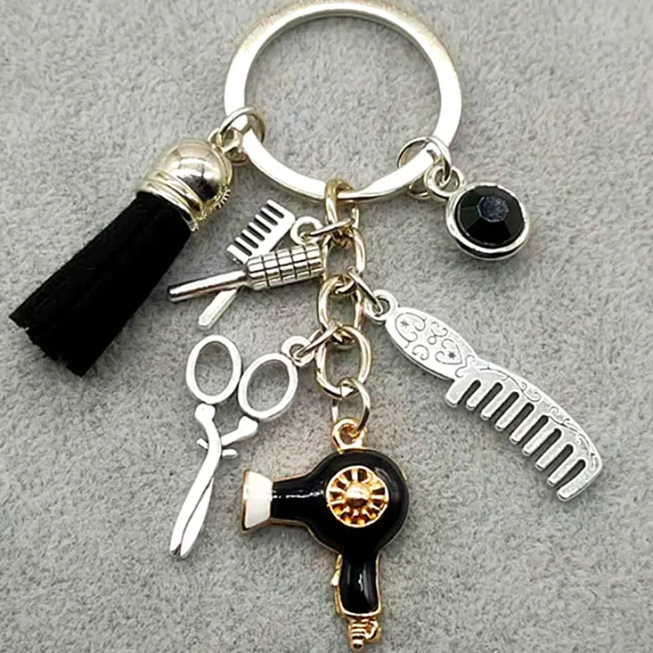 Llavero De Trenzado Con Trenzado Moda Regalo Encanto Joyería Retro Mini Peinado Cepillo Secador De Pelo Llavero DIY Manual - 1
