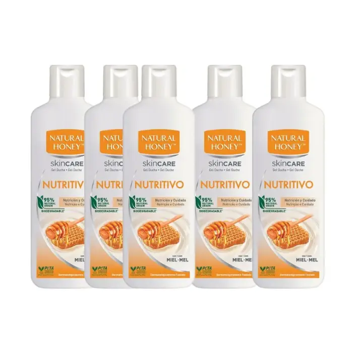 NATURAL HONEY gel de baño SkinCare Nutritivo con miel nutrición y cuidado botella 650 ml x 5 uds.【ROUA】 - 1