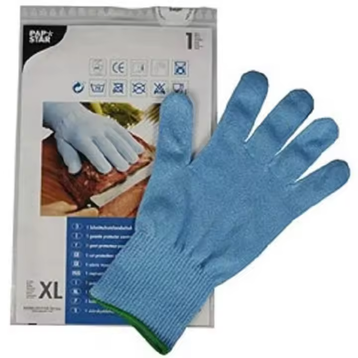 Papstar  Guante protector de cortes azul, Talla M, hecho con fibras de Dyneema, no absorbe la humedad, ultra ligero, lavable a máquina, máx. 70 grados, ideal para procesamiento de pescado y carne, después de DIN EN 388, Contenido: 1 pieza (81124) con fi - 1