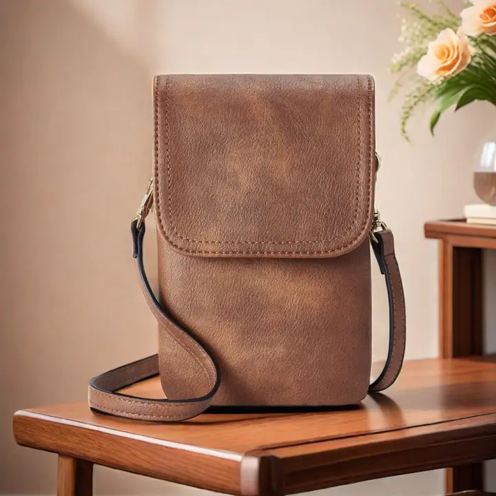 Bolso crossbody de cuero minimalista y de moda de la PU para las mujeres, bolso del teléfono móvil del diseñador, bolso de hombro pequeño simple - 1