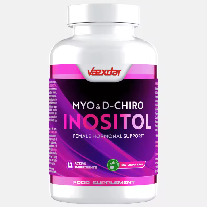 Myo Inositol & D-Chiro Inositol - 120 Cápsulas Vegetales - Ácido Fólico, Vitamina D3, Vitamina B6, Vitamina B12, B5, Zinc, Manganeso, Cromo y Selenio - Soporte para el Bienestar Hormonal Femenino - Myo & D-Chiro Inositol Vaexdar Supplements - 1