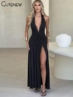 Vestido Largo Elegante Para Mujer NIBBER Halter Sin Espalda Con Abertura Lateral Y Aros Estilo Hipster High Street Vestido Sin Mangas De Poliéster Y Spandex - details 25