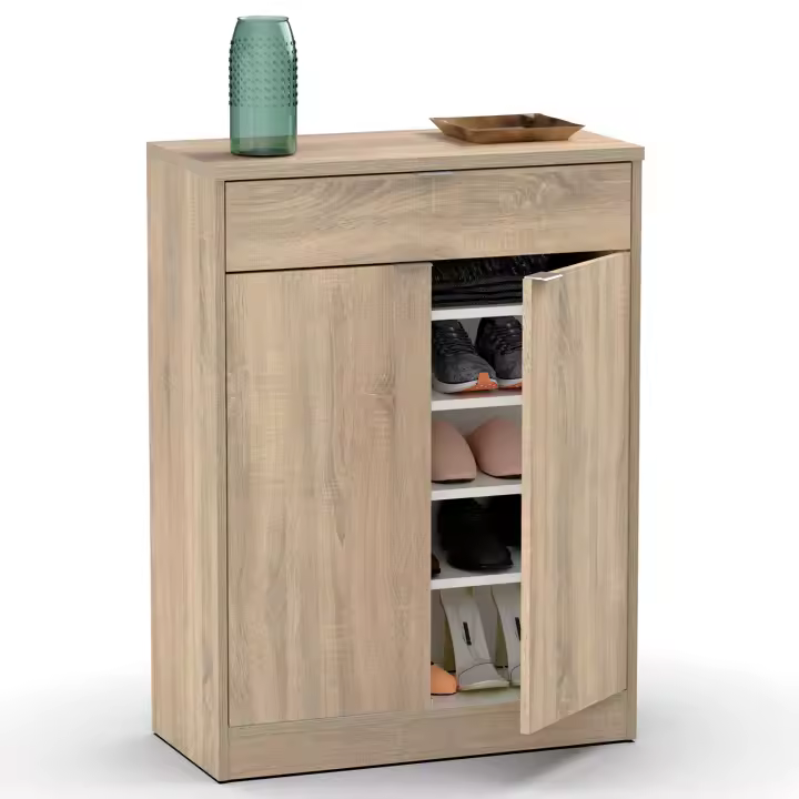 Briebe Domus Zapatero Entrada Recibidor, Mueble Auxiliar Estrecho Zapatos, 2 Puertas, 1 Cajón 101x75x36 cm, , Madera - 1