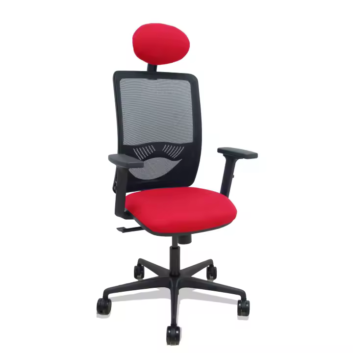 Silla Zulema sincro malla negra asiento bali rojo brazos 2D ruedas 65mm cabecero - 1