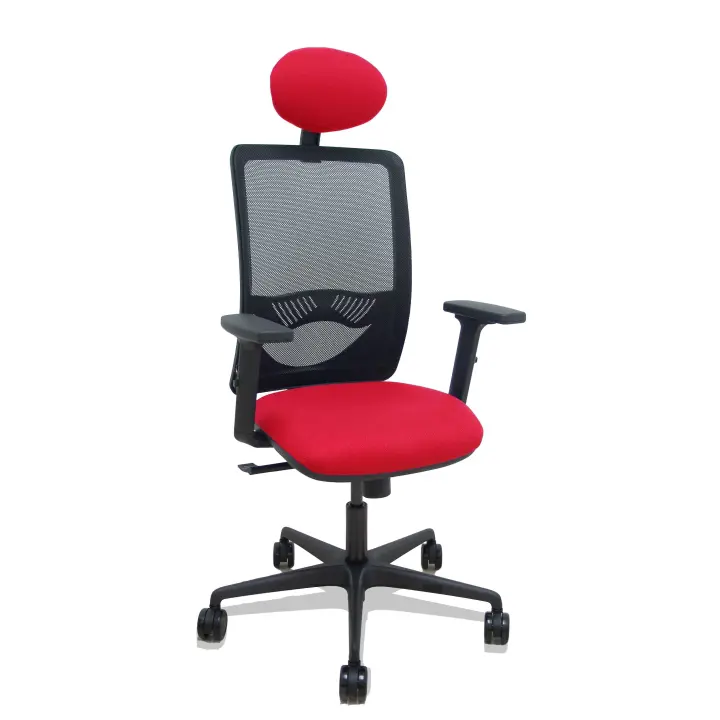 Silla Zulema sincro malla negra asiento bali rojo brazos 2D ruedas 65mm cabecero - 1