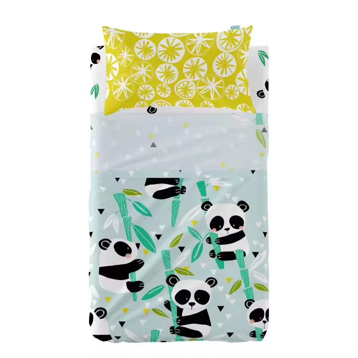 Happyfriday- Panda garden blue Juego de sábanas cuna 2 piezas (No incluye bajera), Juegos de sábanas 100% Algodón, calidad de 150 hilos, Fabricado en España - 1