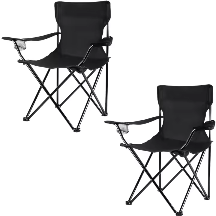 Pack 2 Silla Playa Plegable o Camping con Funda de Transporte, Estructura de Acero Resistente, Asiento de Lona Impermeable, Negro, 50x50x80 cm - 1