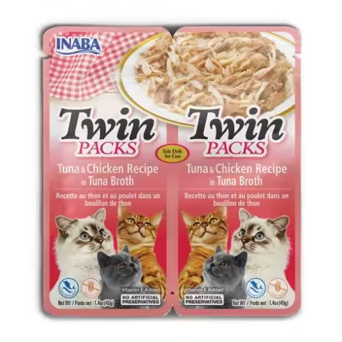 Inaba Churu Twin Packs Atún y Pollo en Caldo de Atún para Gatos (12 Packs x 2 unidades x 40 gr) - 1