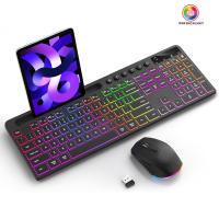 Combina De Teclado Inalámbrico Y Ratón Con Iluminación Retroiluminada Tamaño Completo Ergonómico Con Soporte Para Teléfono Y Tableta 2.4G Ratón Para PC Y Laptop - details 0