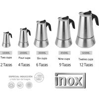 Cafetera Italiana de Acero Inoxidable, de 2 a 12 tazas de Capacidad, Apto para Eléctrica, Vitrocerámica, Gas o Inducción. Perfecto para uso doméstico y oficina. Cafetera Moka espresso. - details 1
