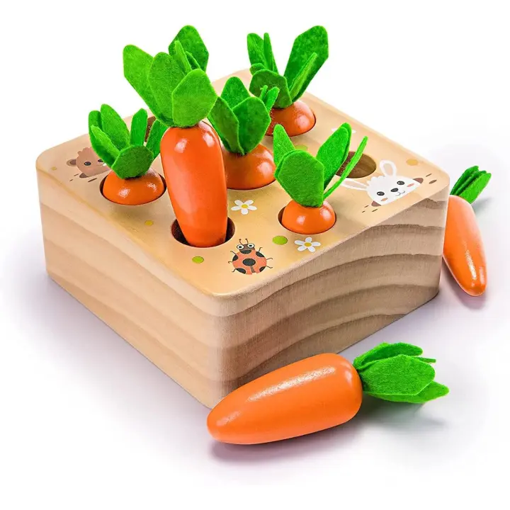 Juego de rompecabezas de madera Montessori para clasificar y contar tamaños para niños y niñas de 1, 2 y 3 años, regalo para el desarrollo de la cosecha de zanahorias - 1