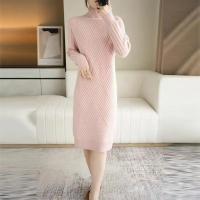 Abrini Suéter De Lana Mujer Otoño Invierno Vestido Elegante Lady Office Mock Neck Ribbed Solido A-Line Pullover De Cuello Alto - details 8