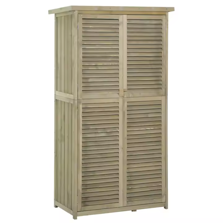 Outsunny Armario de jardín Cobertizo de jardín de madera Cobertizo de jardín con techo de asfalto Puerta de lamas Cobertizo de armario de jardín 4 compartimentos 87 x 46,5 x 160 cm - 1