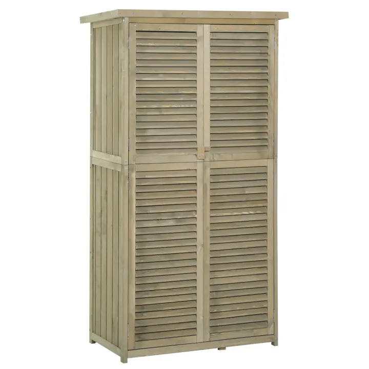Outsunny Armario de jardín Cobertizo de jardín de madera Cobertizo de jardín con techo de asfalto Puerta de lamas Cobertizo de armario de jardín 4 compartimentos 87 x 46,5 x 160 cm - 1