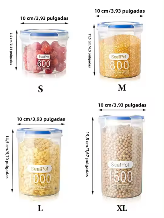 Contenedores De Almacenamiento De Alimentos Transparentes De Plástico S/M/L/XL Para Cocina Granos Azúcar Especias Jars Sellados - 1