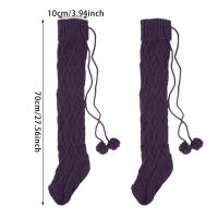 Calcetines De Navidad Altos Para Mujer Calcetines De Pernas Largas De Cable Cálido Hasta La Rodilla Hechos De Poliéster Y Acrílico Paquete De 2 - details 1