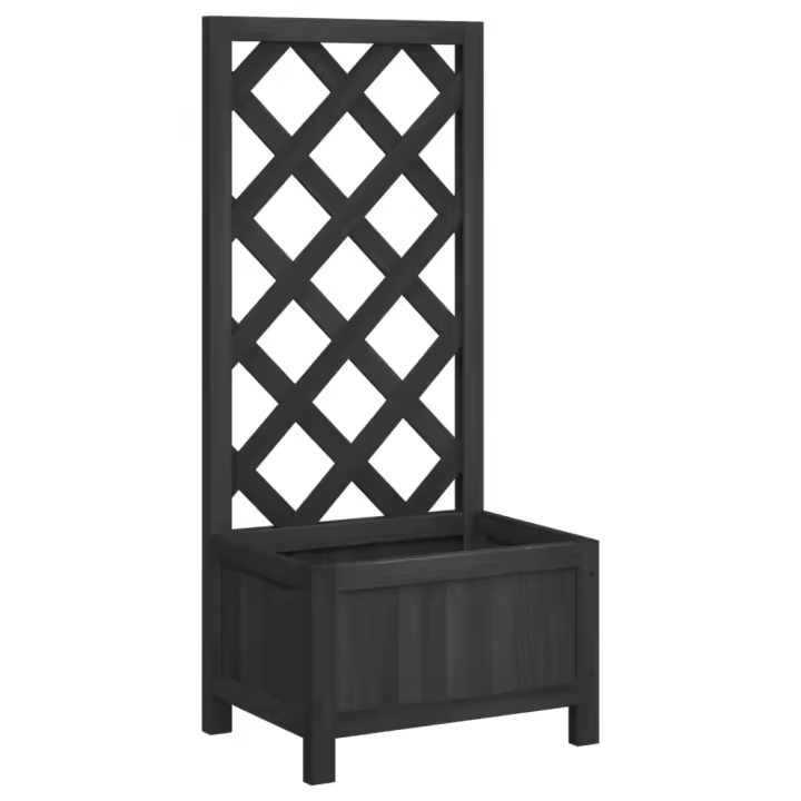 vidaXL Jardinera enrejada madera maciza de abeto negra - 1