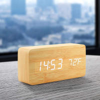 Reloj De Alarma Digital Con Pantalla LED Y Temperatura Reloj De Mesa De Madera Para Dormitorio Oficina Viaje Decoración - details 0