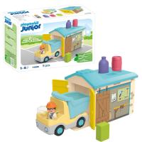 Playmobil junior (71686) camion basculante de obras con camionero obrero y garaje para transporte de material de construccion, camioneta, camión volquete con formas encajables de colores para encajar - details 4