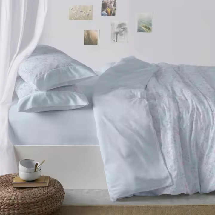 Juego Funda Nórdica 100% Algodón Burrito Blanco - Diseño Provenzal Floral Azul | Todas las Medidas | Suave y Duradero - 1