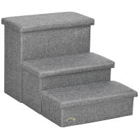 PawHut Escalera para Mascotas de 3 Peldaños Escalones para Perros Gatos con Tapas Abribles y Espacio de Almacenamiento 63,5x42,5x40,5 cm Gris - details 0