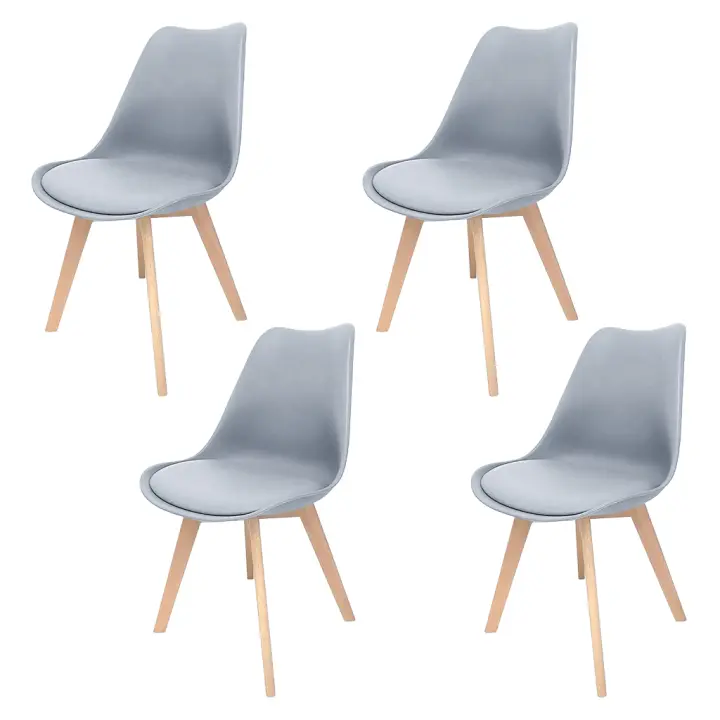 ORION91 Silla SIRIO Color Gris Claro Asiento Acolchado Piel Sintética y Patas Haya 54x81x48cm Comedor Oficina Salón Teletrabajo Cocina - SpazioLuzio - 1