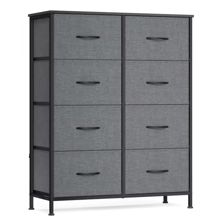 SONGMICS Cómoda, 8 Cajones de Tela, Acero, MDF, Tela no Tejida, para Dormitorio, Armario, Pasillo, Salón, Blanco Nube y Blanco Nieve/Blanco - 1