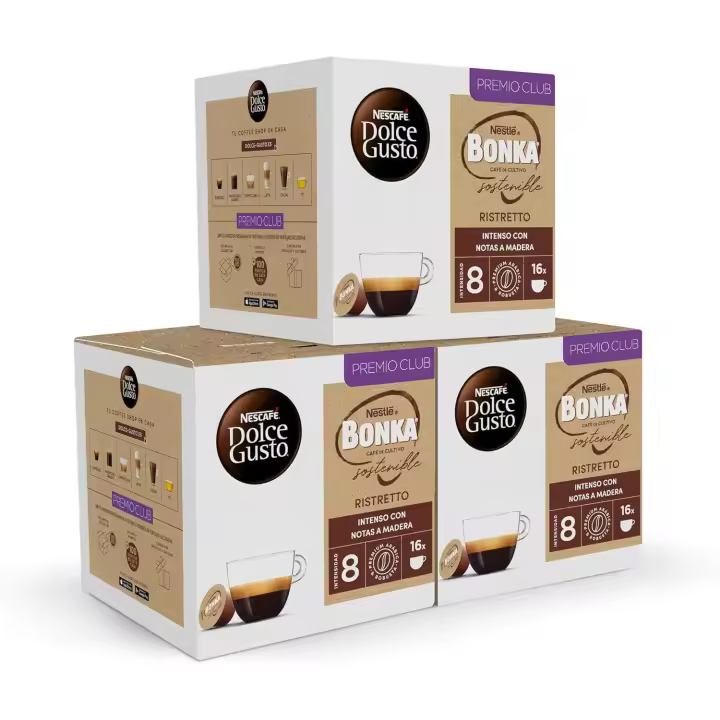 NESCAFÉ Dolce Gusto Bonka Ristretto, 48 cápsulas, Intensidad 8, Café Arábica y Robusta ( pack  3 x 16) - 1