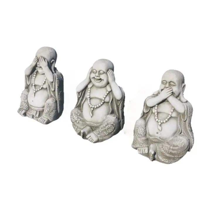 AZJARDIN.COM - Conjunto de tres budas ver / oír /callar de piedra artificial color musgo - 1