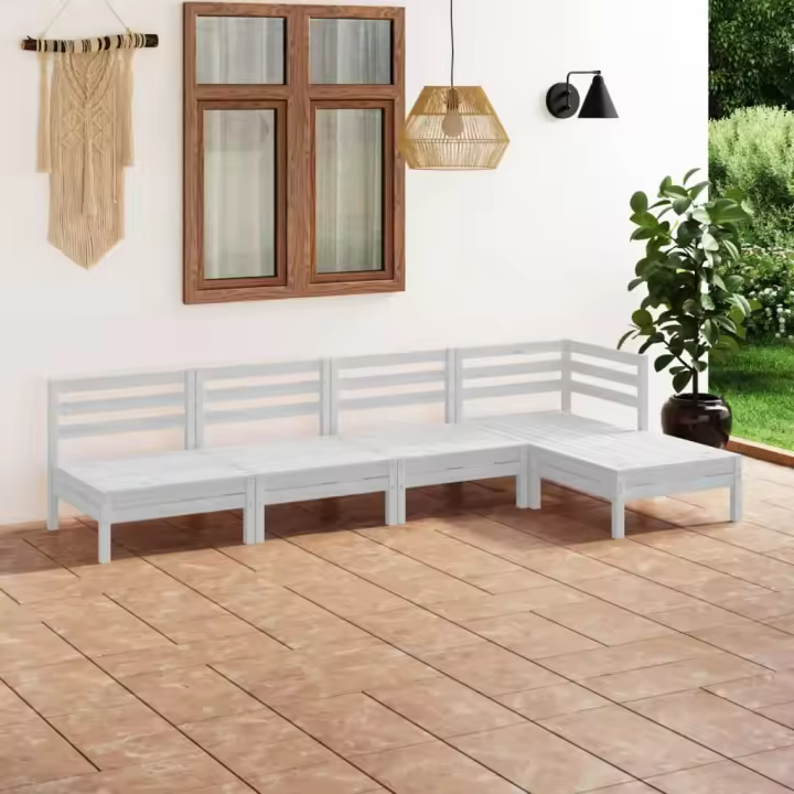vidaXL Juego de muebles de jardín 5 piezas madera maciza pino blanco - 1