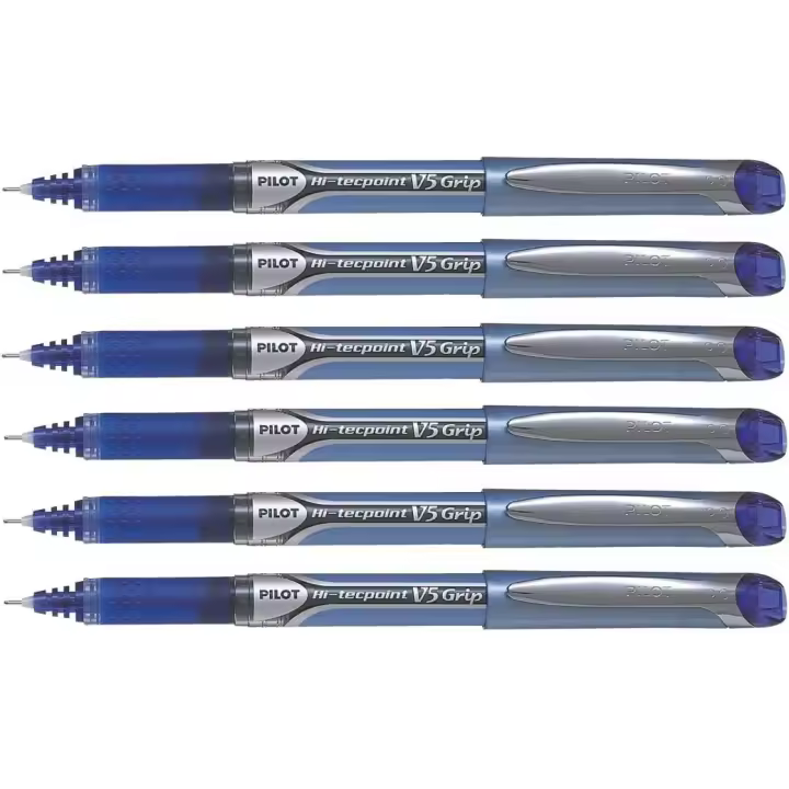 Pilot Hi-Tecpoint V5 Grip Bolígrafo Roller Punta Aguja Tinta Líquida Azul (Pack de 6) - 1