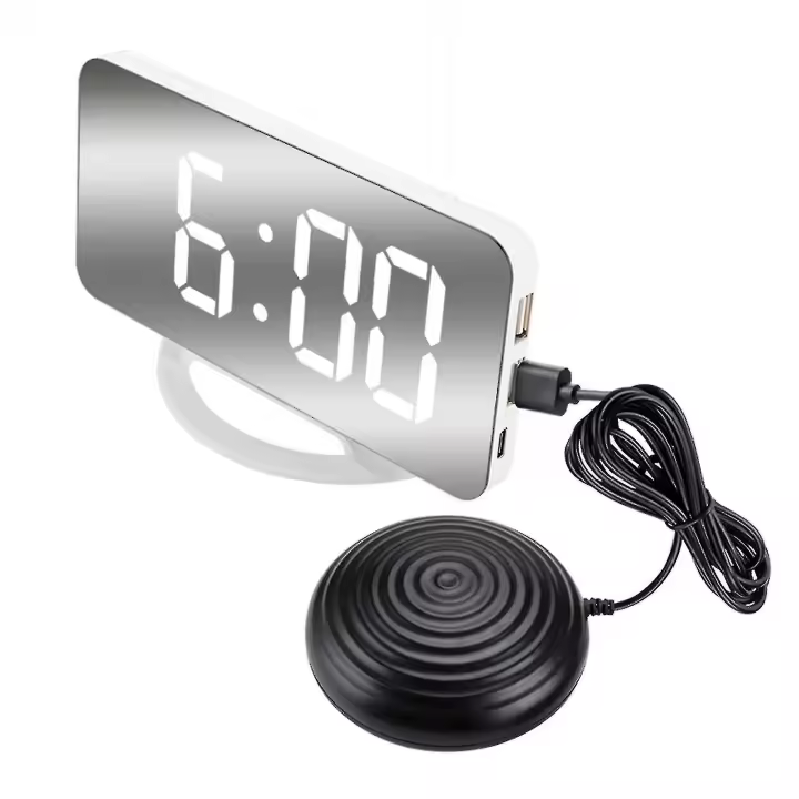 Reloj despertador Vibrant Ruidoso para durmientes pesos adultos sordos, Reloj de Espejo digital with agitador de Cama F - 1
