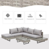 Outsunny Conjunto de Muebles Ratán de 3 Piezas Mesa de Centro Sofá Doble y Sofá de 3 Plazas con Cojines Extraíbles para Jardín Terraza Patio Acero - details 4