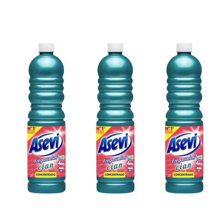 Asevi - Pack 3 Botellas Fregasuelos Cian - Perfume Intenso - Todo Tipo de Suelos - Ph Neutro - 1